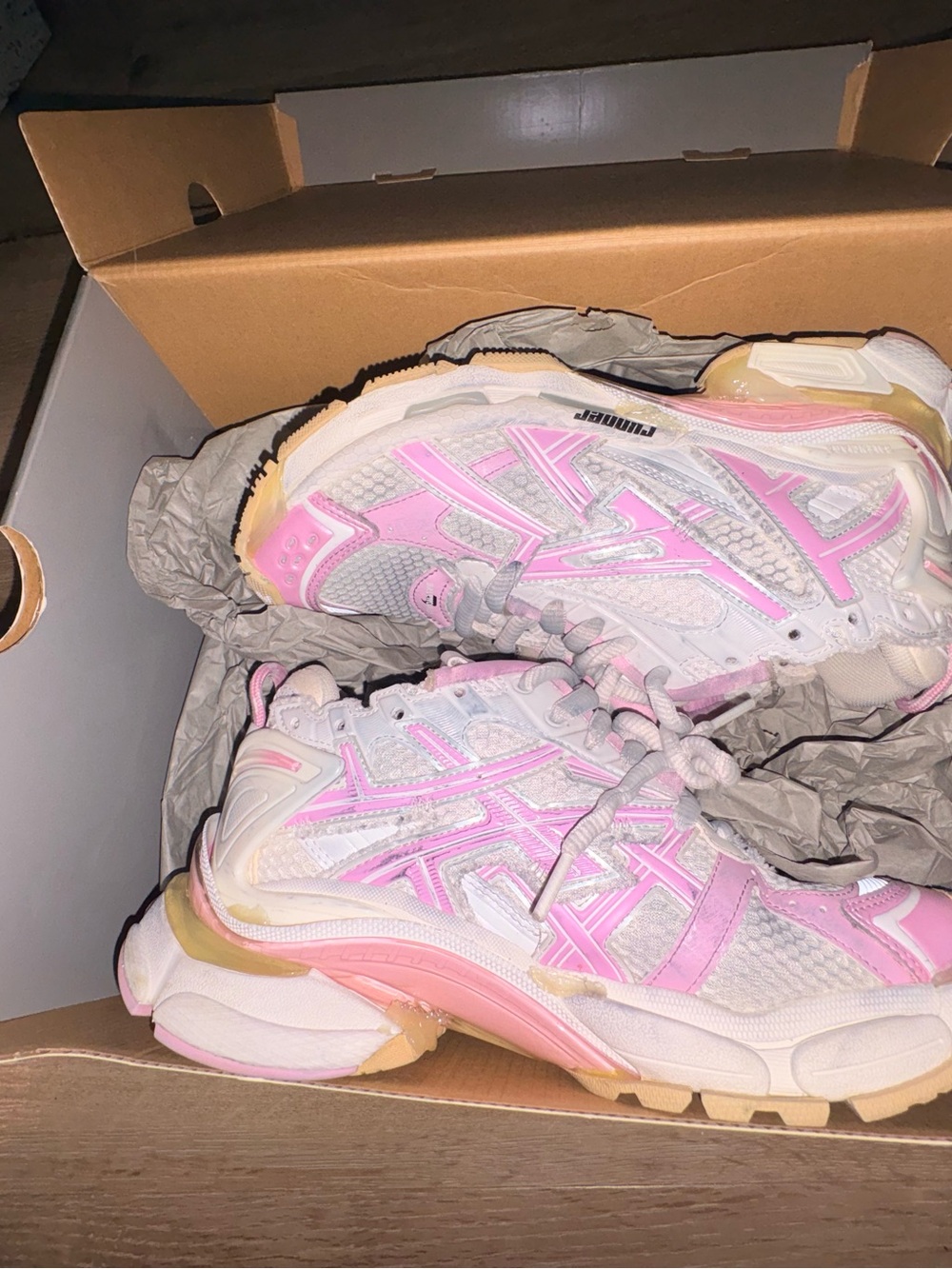 Balenciaga White, Pink and Beige Runner Sneakers